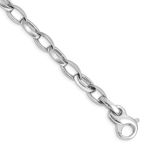 14K White Gold 6.6mm Hand Polished and Satin Fancy Link Bracelet with Fancy Lobster Clasp, 8.5"