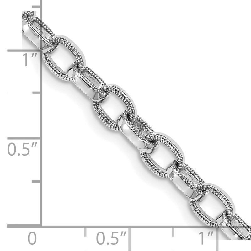 14K White Gold 22 inch 5mm Hand Polished with Ridged Edge Fancy Link Fancy Lobster Clasp Chain