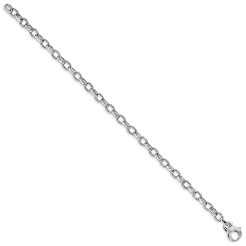 14K White Gold 7.5 inch 5mm Hand Polished with Ridged Edge Fancy Link Fancy Lobster Clasp Bracelet