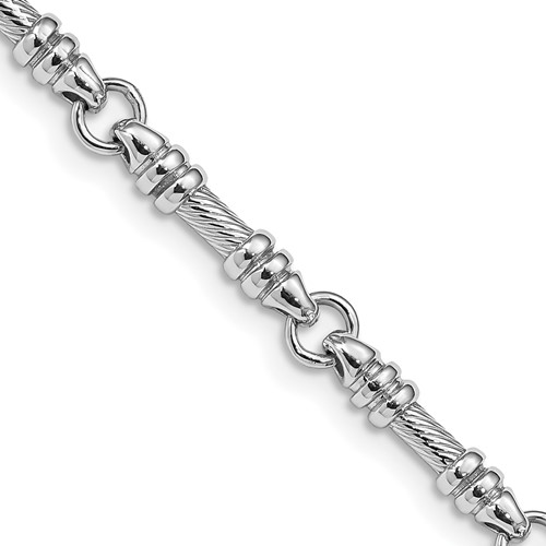 14K White Gold 3.5mm Hand Polished and Textured Fancy Link Bracelet with Fancy Lobster Clasp, 8"
