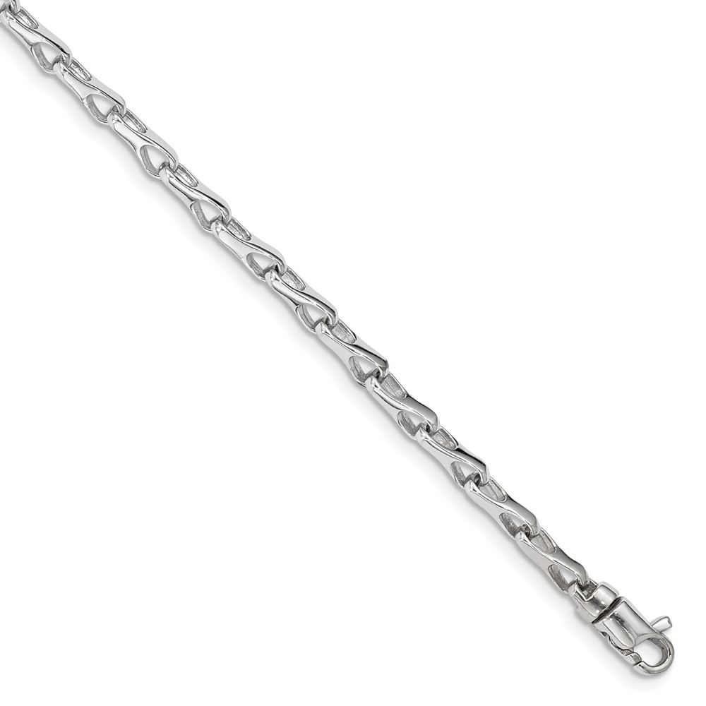 14K White Gold 3.5mm Hand Polished Fancy Link Bracelet with Lobster Clasp, 7.25"