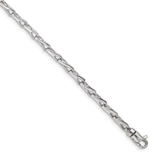 14K White Gold 3.5mm Hand Polished Fancy Link Bracelet with Lobster Clasp, 7.25"