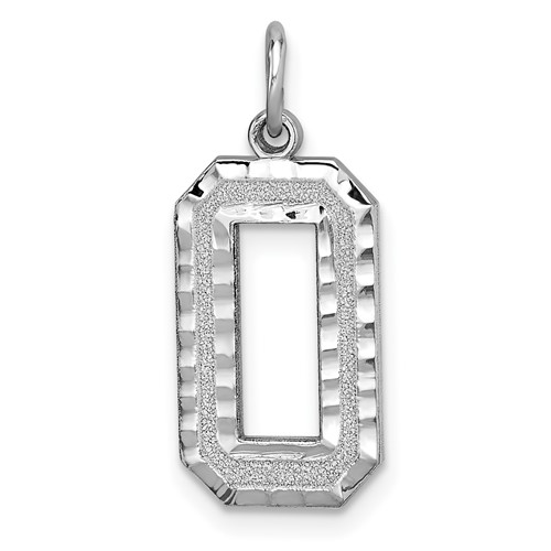 14K White Gold Large Brushed Diamond-cut Number 0 Charm