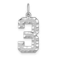 14K White Gold Large Brushed Diamond-cut Number 3 Charm view 1