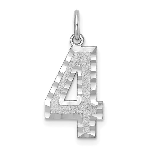 14K White Gold Large Brushed Diamond-cut Number 4 Charm