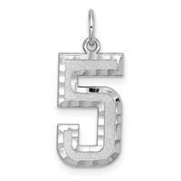 14K White Gold Large Brushed Diamond-cut Number 5 Charm view 1