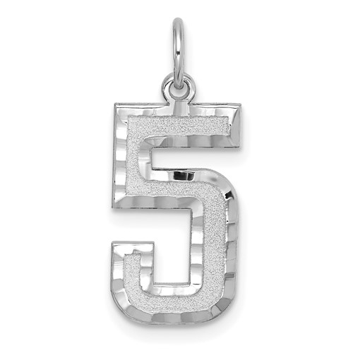 14K White Gold Large Brushed Diamond-cut Number 5 Charm