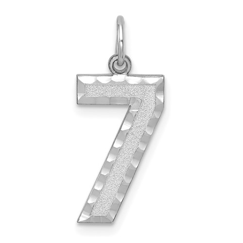 14K White Gold Large Brushed Diamond-cut Number 7 Charm