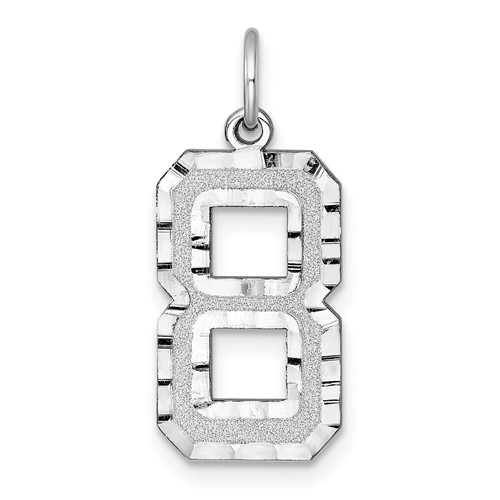 14K White Gold Large Brushed Diamond-cut Number 8 Charm
