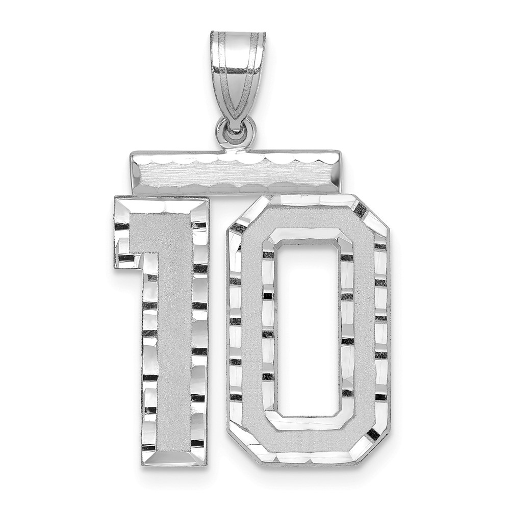 14K White Gold Large Brushed Diamond-cut Number 10 Charm
