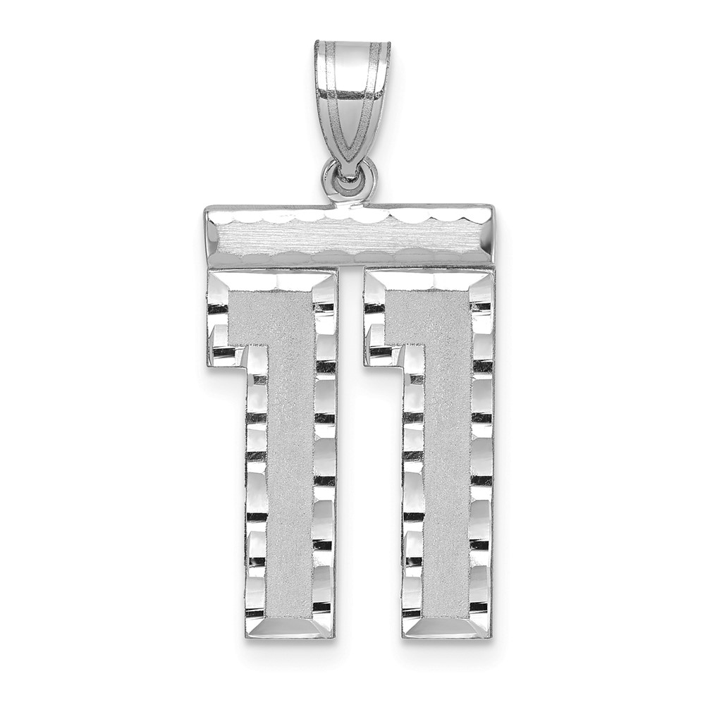 14K White Gold Large Brushed Diamond-cut Number 11 Charm