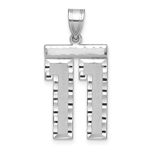 14K White Gold Large Brushed Diamond-cut Number 11 Charm