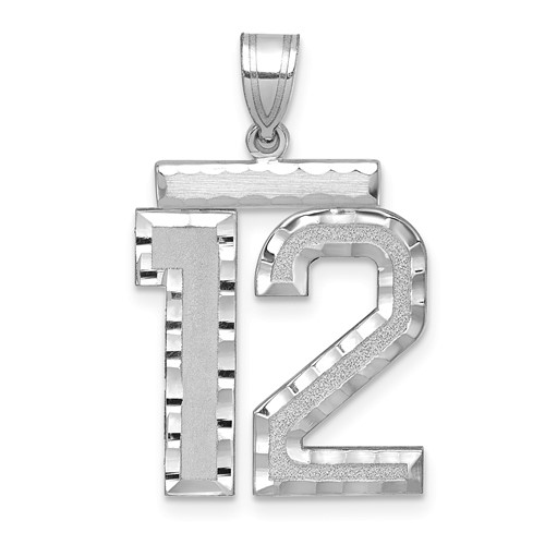 14K White Gold Large Brushed Diamond-cut Number 12 Charm