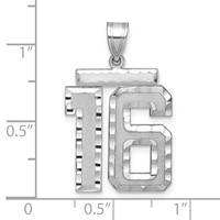 14K White Gold Large Brushed Diamond-cut Number 16 Charm view 2
