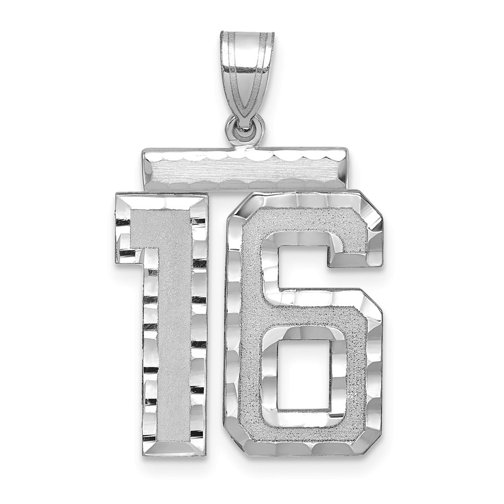 14K White Gold Large Brushed Diamond-cut Number 16 Charm