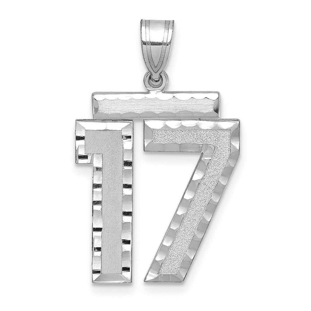14K White Gold Large Brushed Diamond-cut Number 17 Charm