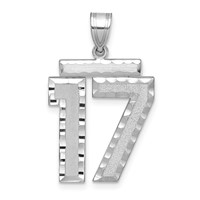 14K White Gold Large Brushed Diamond-cut Number 17 Charm view 1