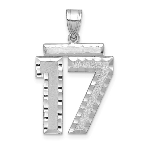 14K White Gold Large Brushed Diamond-cut Number 17 Charm