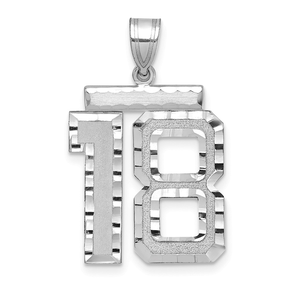 14K White Gold Large Brushed Diamond-cut Number 18 Charm