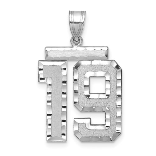 14K White Gold Large Brushed Diamond-cut Number 19 Charm