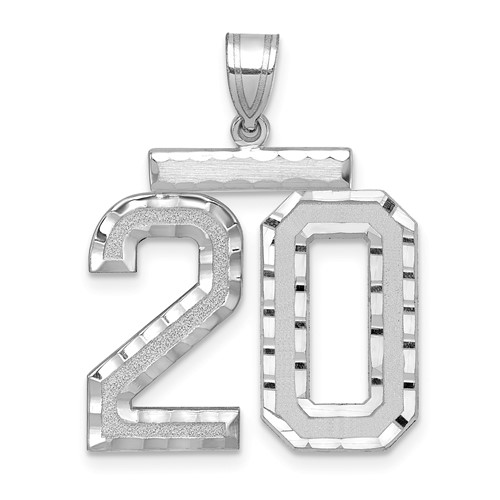 14K White Gold Large Brushed Diamond-cut Number 20 Charm