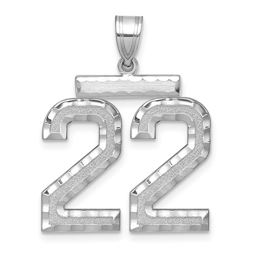 14K White Gold Large Brushed Diamond-cut Number 22 Charm