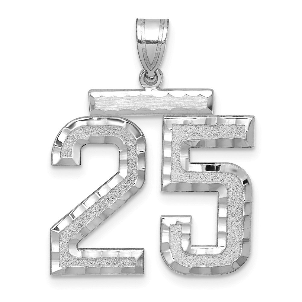 14K White Gold Large Brushed Diamond-cut Number 25 Charm