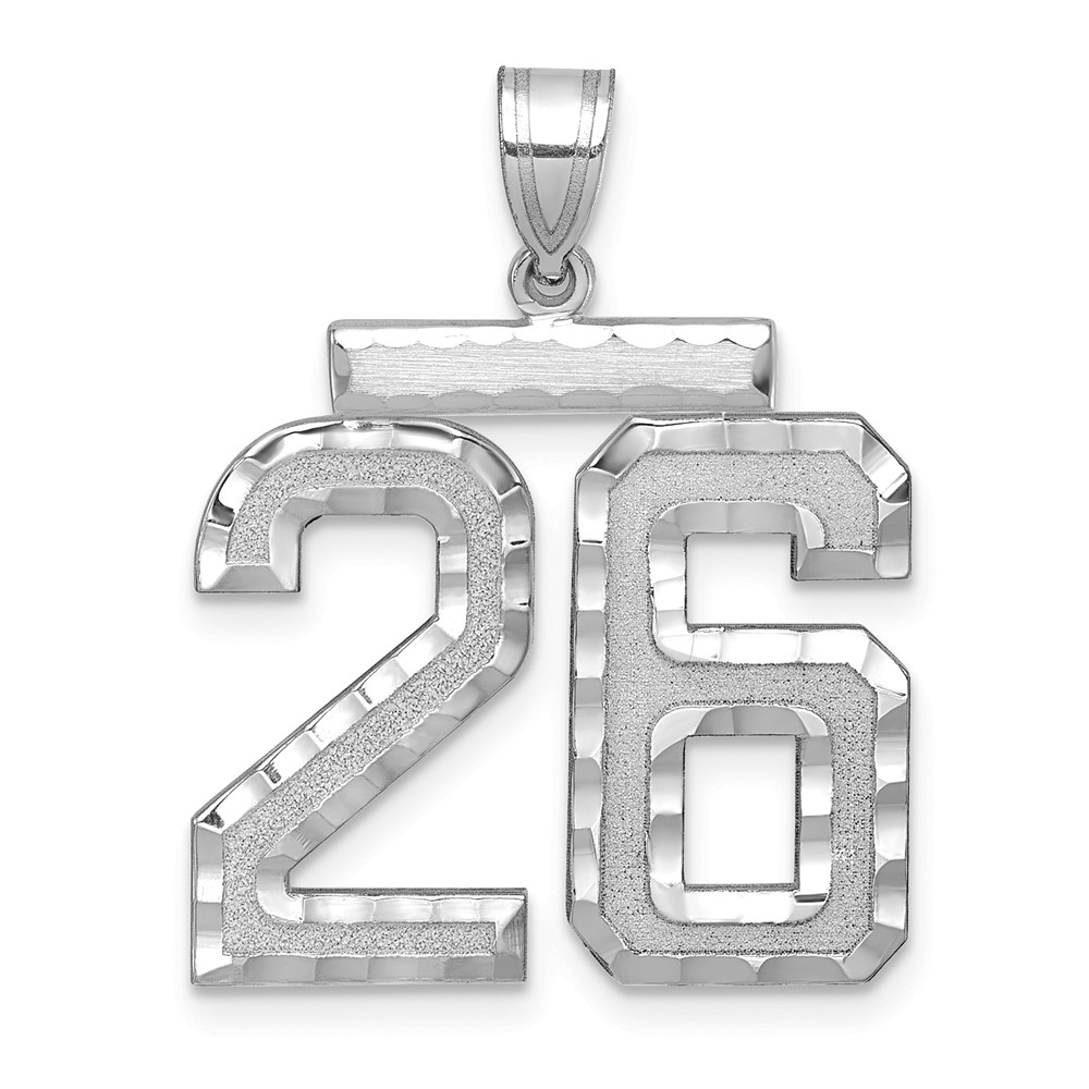 14K White Gold Large Brushed Diamond-cut Number 26 Charm