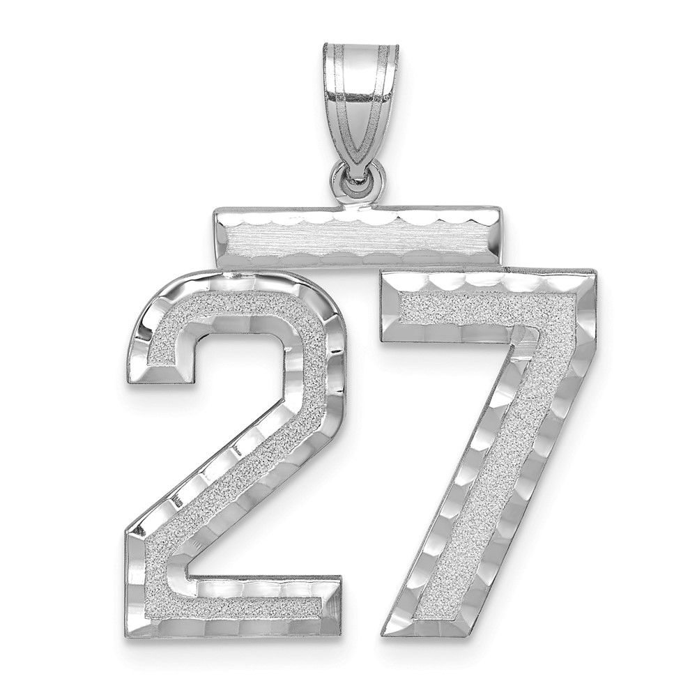 14K White Gold Large Brushed Diamond-cut Number 27 Charm