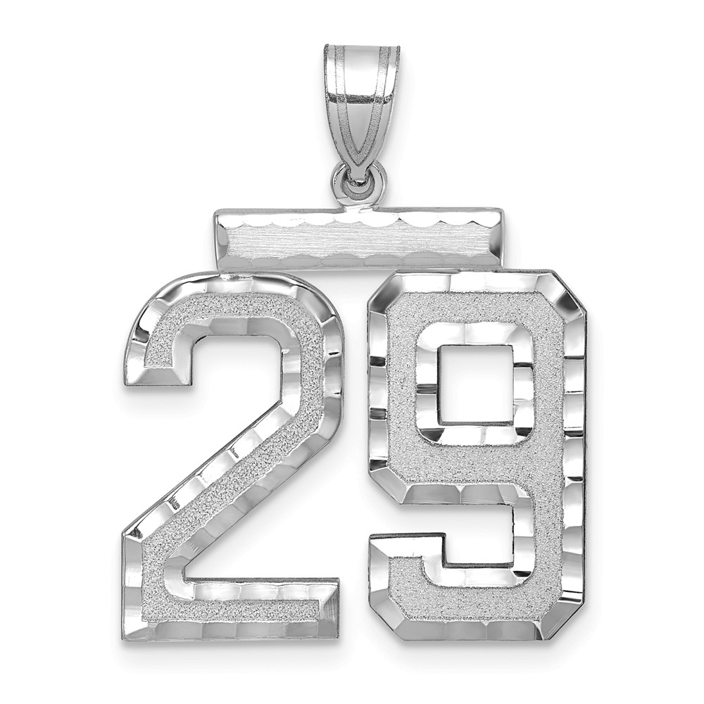 14K White Gold Large Brushed Diamond-cut Number 29 Charm