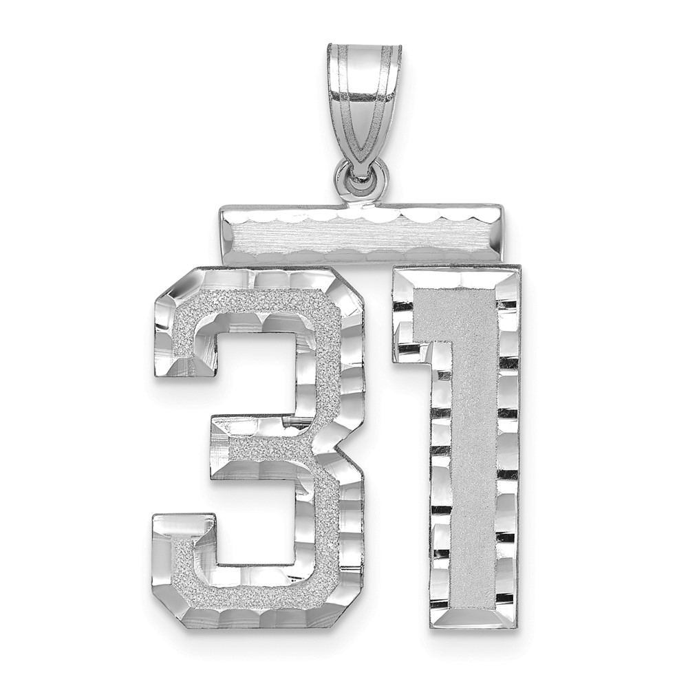 14K White Gold Large Brushed Diamond-cut Number 31 Charm