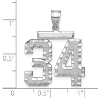 14K White Gold Large Brushed Diamond-cut Number 34 Charm view 2