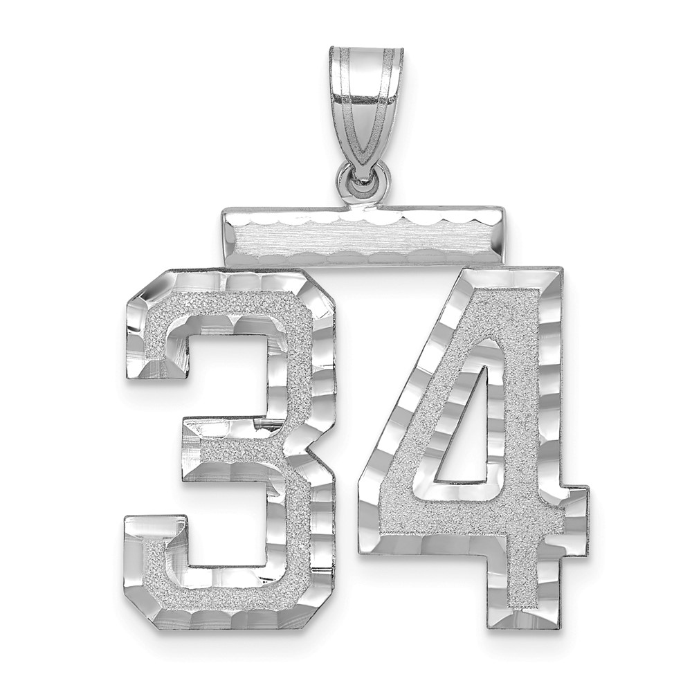 14K White Gold Large Brushed Diamond-cut Number 34 Charm