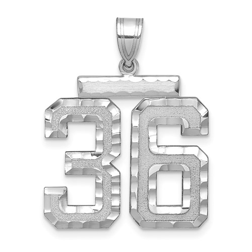 14K White Gold Large Brushed Diamond-cut Number 36 Charm