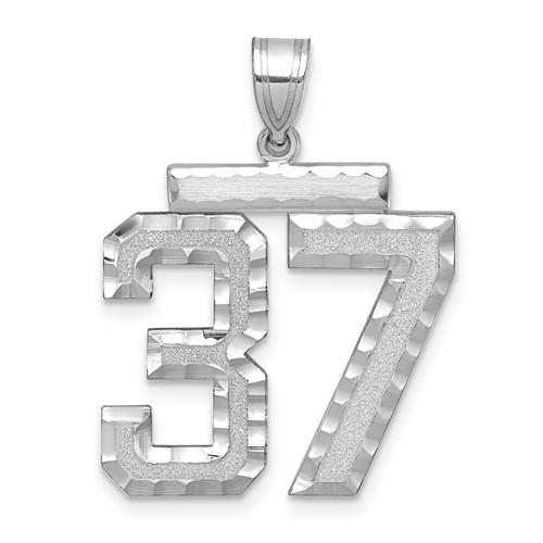 14K White Gold Large Brushed Diamond-cut Number 37 Charm