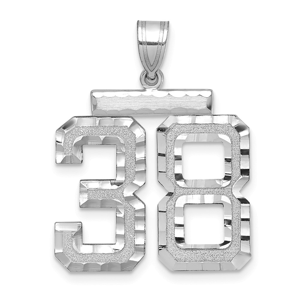 14K White Gold Large Brushed Diamond-cut Number 38 Charm