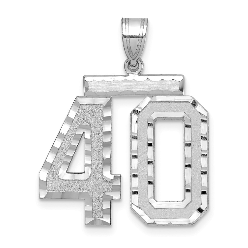 14K White Gold Large Brushed Diamond-cut Number 40 Charm