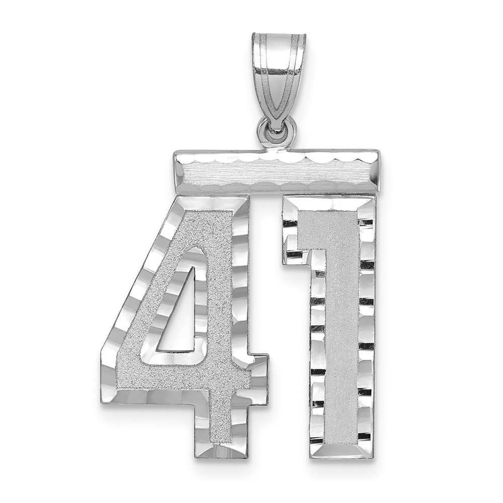 14K White Gold Large Brushed Diamond-cut Number 41 Charm