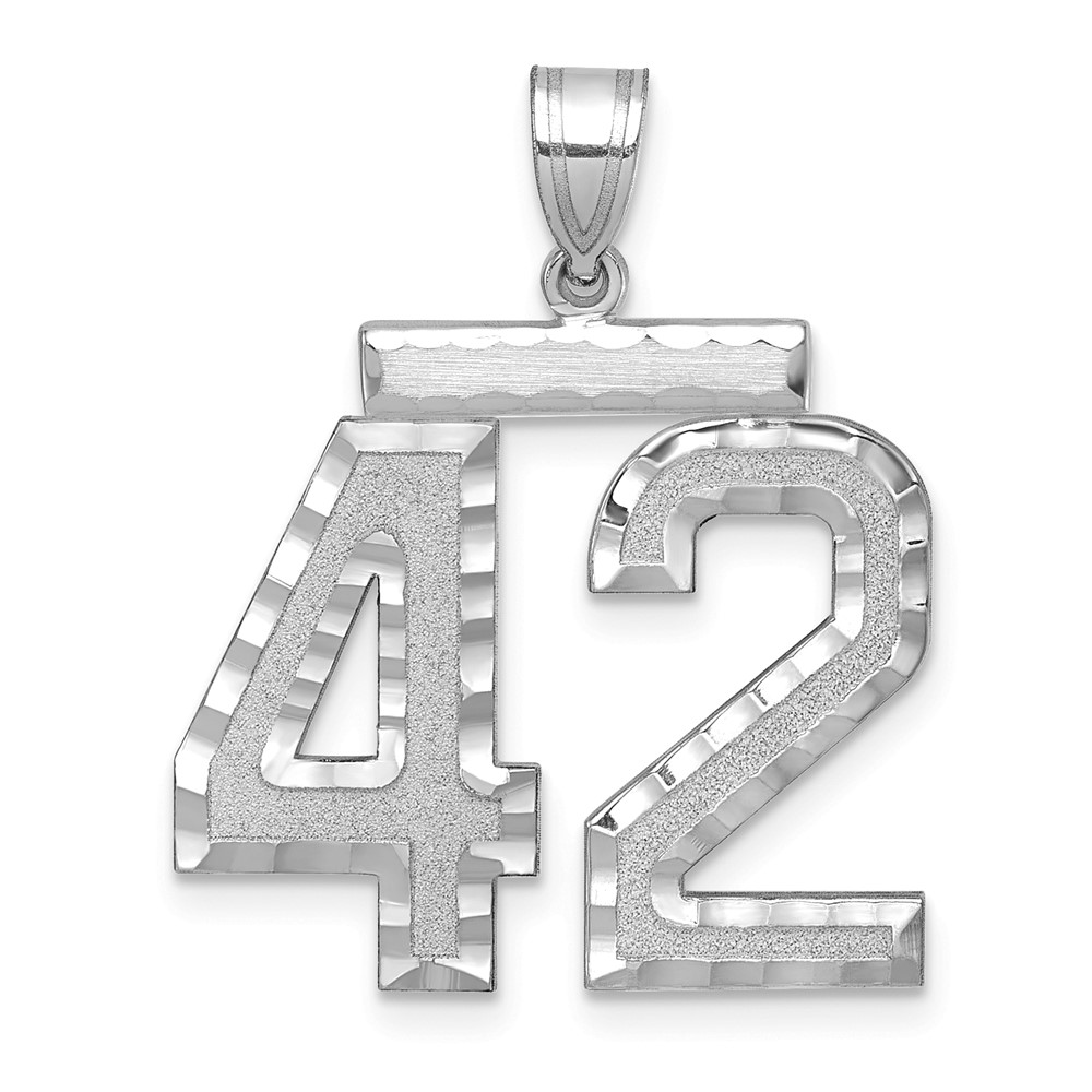 14K White Gold Large Brushed Diamond-cut Number 42 Charm