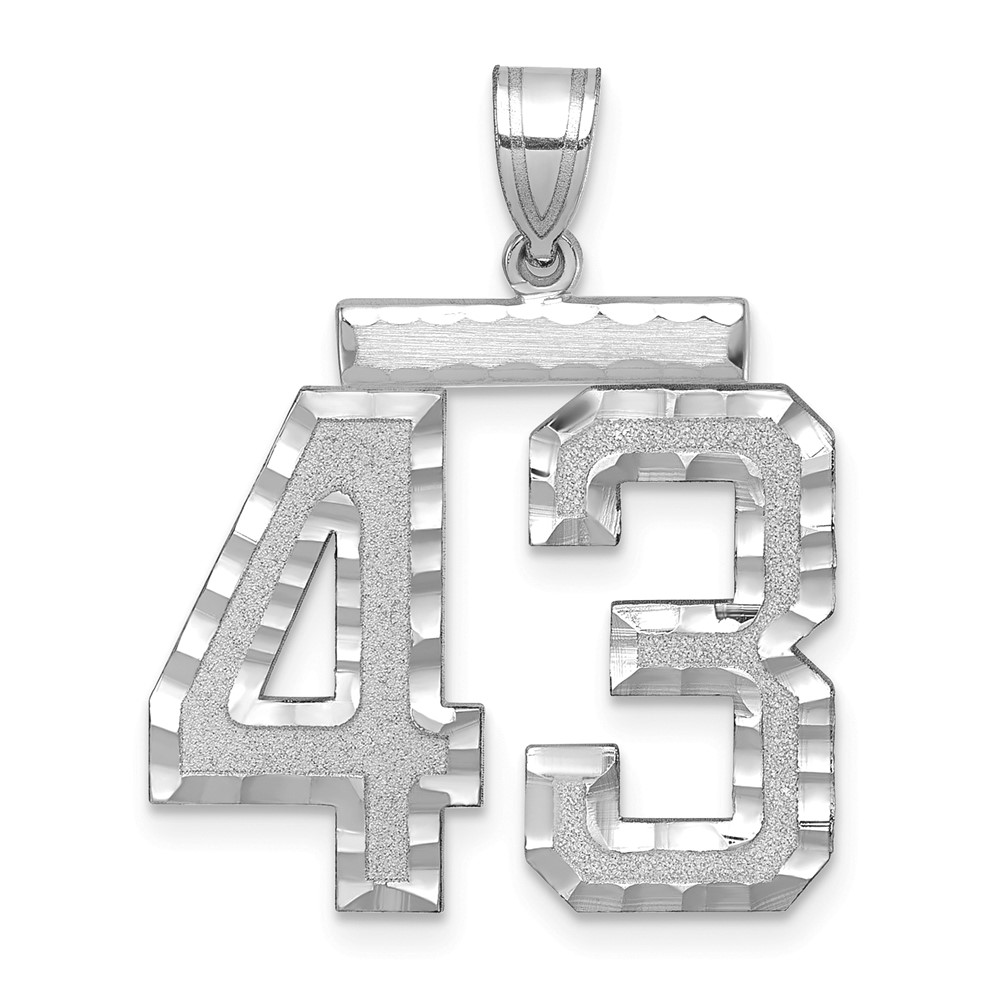 14K White Gold Large Brushed Diamond-cut Number 43 Charm