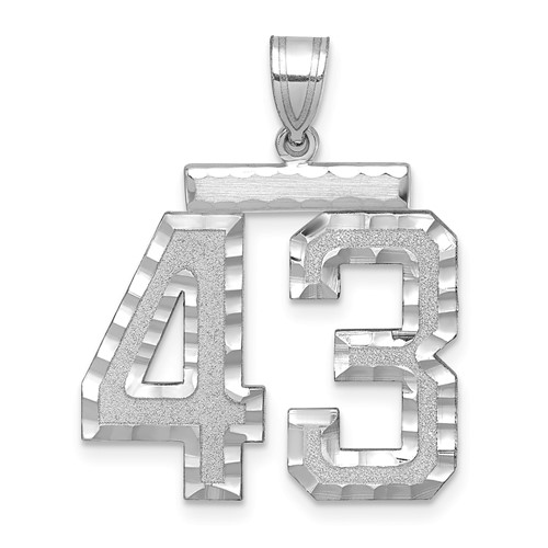 14K White Gold Large Brushed Diamond-cut Number 43 Charm