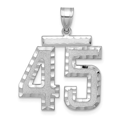 14K White Gold Large Brushed Diamond-cut Number 45 Charm