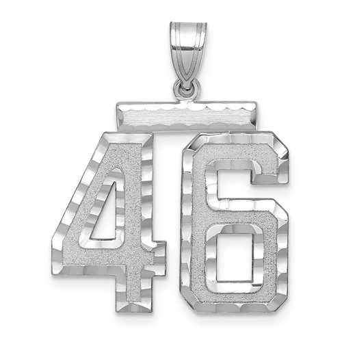 14K White Gold Large Brushed Diamond-cut Number 46 Charm