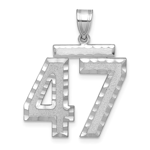 14K White Gold Large Brushed Diamond-cut Number 47 Charm