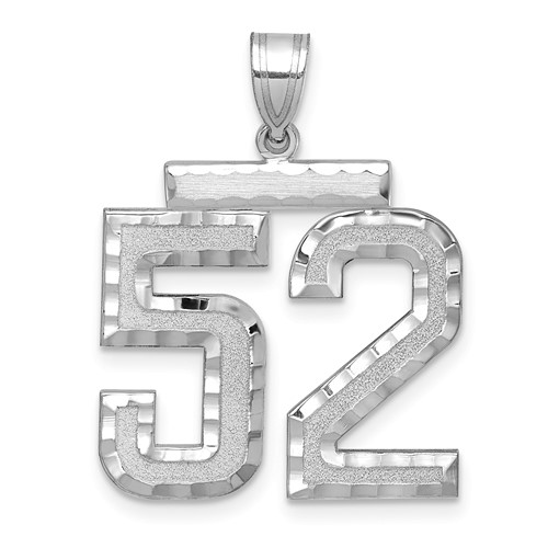 14K White Gold Large Brushed Diamond-cut Number 52 Charm