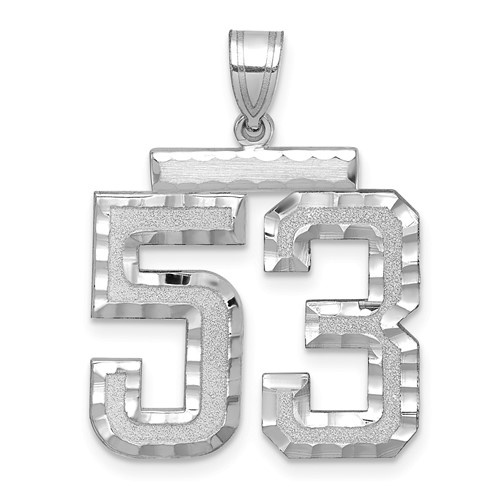 14K White Gold Large Brushed Diamond-cut Number 53 Charm