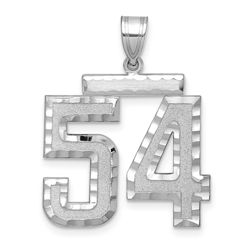 14K White Gold Large Brushed Diamond-cut Number 54 Charm