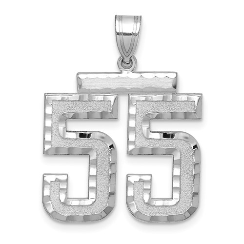 14K White Gold Large Brushed Diamond-cut Number 55 Charm