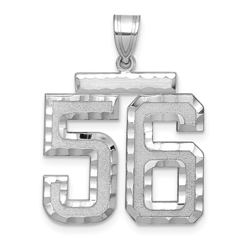 14K White Gold Large Brushed Diamond-cut Number 56 Charm