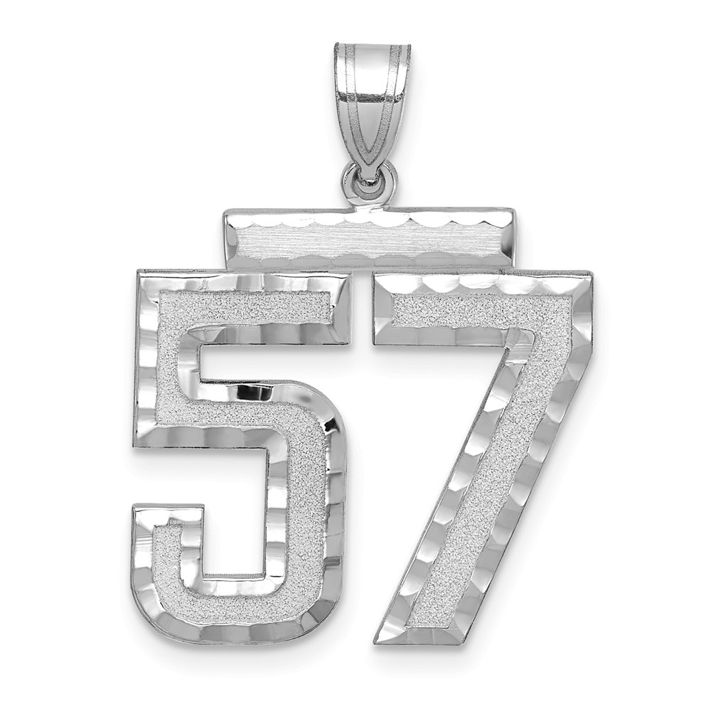14K White Gold Large Brushed Diamond-cut Number 57 Charm